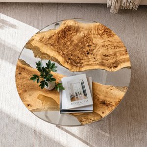 Poplar Glacial Stream Clear Round Epoxy Resin Coffee Table