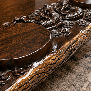 Black Walnut Dragon Carved Tea Wood Slab Table