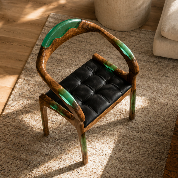 Walnut Emerald Flow Epoxy Resin Chair
