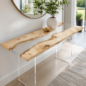 Poplar Burl River Clear Epoxy Resin Console Table