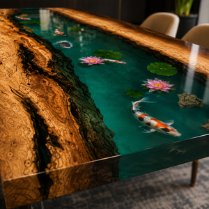 Black Walnut Emerald Jade Aquatic Life Epoxy Resin Dining Table