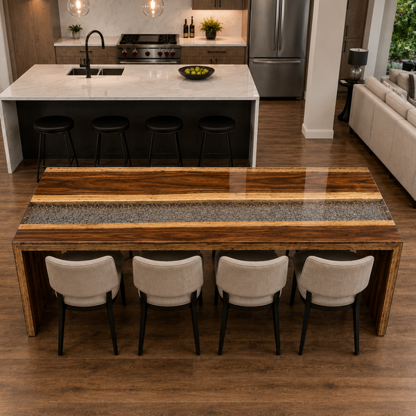 Walnut Architectural Ice Flow Epoxy Resin WaterFall Table