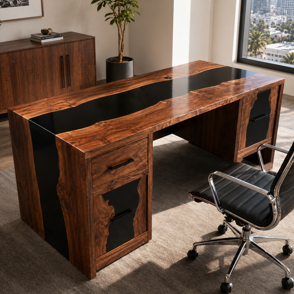 Black Walnut River Executive Epoxy Resin Desk
