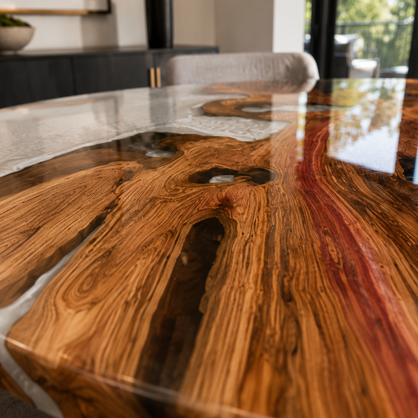 Olive Wood Crystal Round Epoxy Resin Dining Table