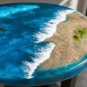Pure Resin Transparent Ocean Wave Round Side Table
