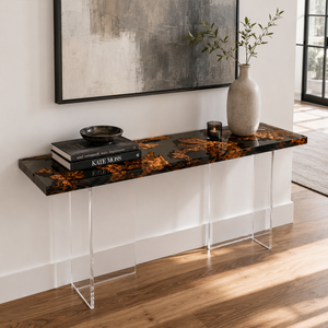 Cunninghamia Burl Transparent Black Epoxy Resin Console Table