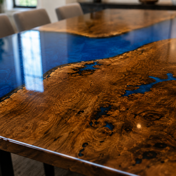 Black Walnut Wood Deep Ocean Epoxy Resin Dining Table