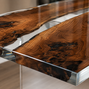Black Walnut Natural Edge Clear Epoxy Resin Dining Table
