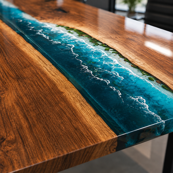 Black Walnut Wood Island Stream Center Inlay Epoxy Resin Conference Table