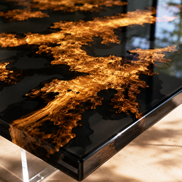 Cunninghamia Burl Black Transparent Epoxy Resin Dining Table
