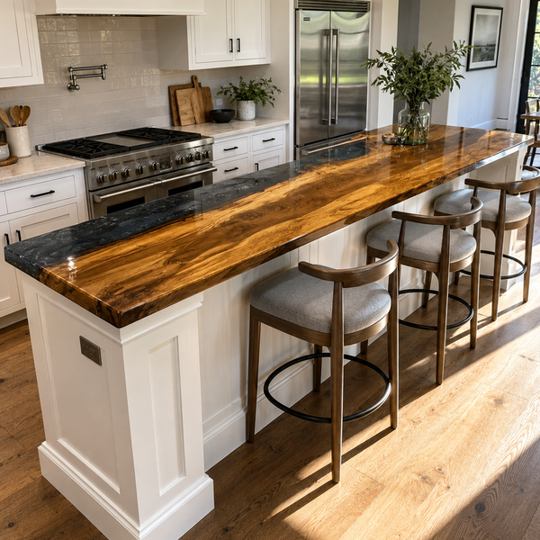 Walnut Wood Executive Custom River Style Epoxy Resin Countertop