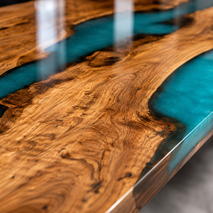 Olive Wood Green River Translucent Epoxy Resin Dining Table