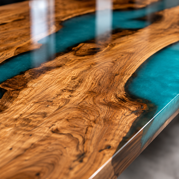 Olive Wood Green River Translucent Epoxy Resin Dining Table
