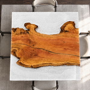 Olive Wood Crystal Tundra Textured Square Epoxy Resin Dining Table