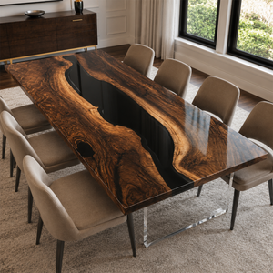 Black Walnut Black River Epoxy Resin Dining Table