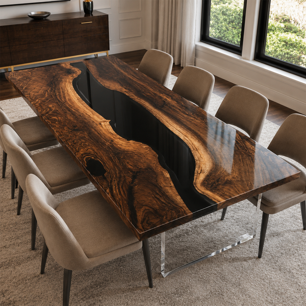 Black Walnut Black River Epoxy Resin Dining Table