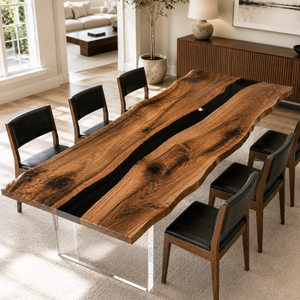 Black Walnut Black River Live Edge Epoxy Resin Dining Table