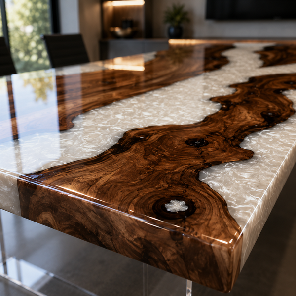 Black Walnut White Pearl River Glossy Epoxy Resin Conference Table