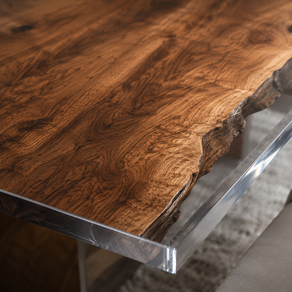 Black Walnut Wood Clear Transparent Rectangular Edge Epoxy Resin Dining Table