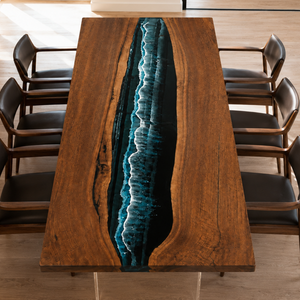 Additional product view of Black Walnut Wood Deep Ocean Wave epoxy Dining Table.