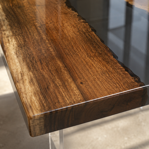 Walnut Wood Black River Transparent Epoxy Resin Dining Table
