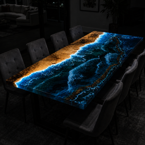 Poplar Wood Sea Wave Fluorescent Epoxy Table
