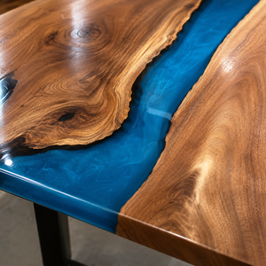 Walnut Blue River Transparent Epoxy Resin Dining Table