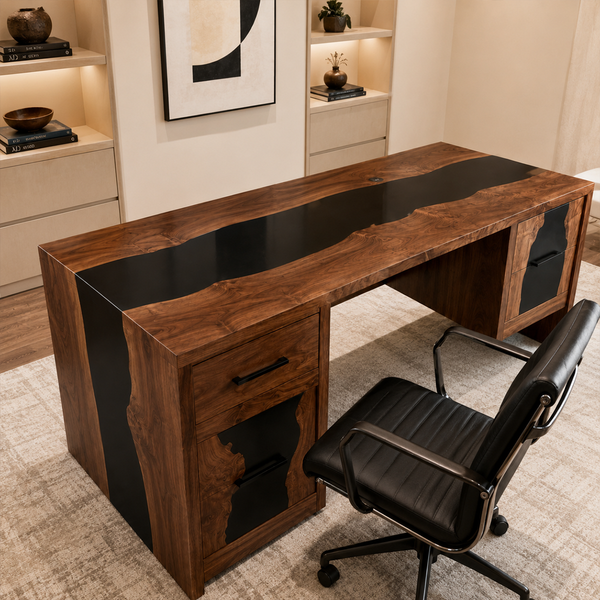 Black Walnut River Executive Epoxy Resin Desk