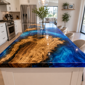 Olive Wood Ocean Blue Burl Epoxy Resin Countertop