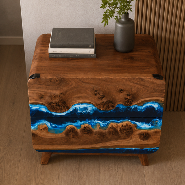 Black Walnut Ocean Flow Bedside Epoxy Resin Nightstand