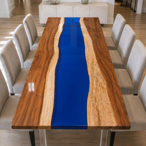 Walnut Clear Blue Epoxy Resin Dining Table