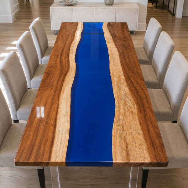 Walnut Clear Blue Epoxy Resin Dining Table