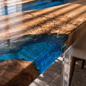 Golden Camphor Blue Wave Epoxy Resin Dining Table