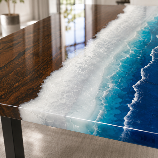Black Walnut Beach Wave Epoxy Resin Dining Table