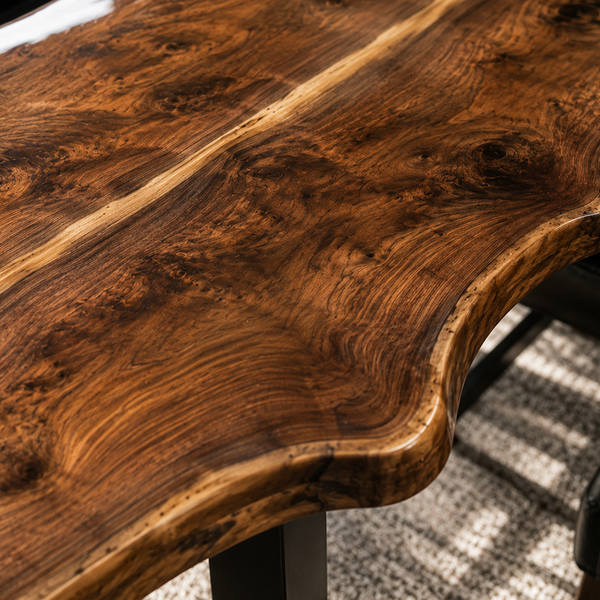 Black Walnut Organic Live Edge Curled Grain Wood Slab Table
