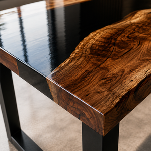 Black Walnut L-Shaped Black River Epoxy Resin Desk