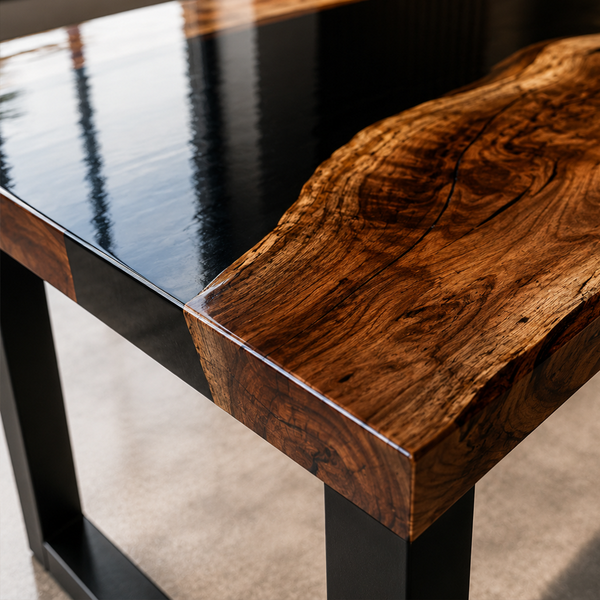 Black Walnut L-Shaped Black River Epoxy Resin Desk
