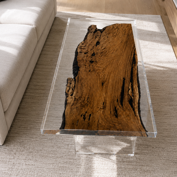 Black Walnut Wood Clear Transparent Rectangular Edge Epoxy Resin Coffee Table