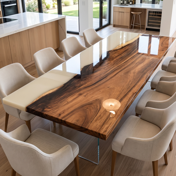 Walnut Wood White Resin Live Edge Epoxy Resin Dining Table