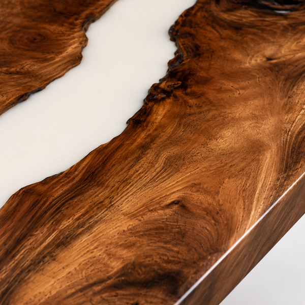 Walnut Natural Grain Milky River Epoxy Resin Coffee Table