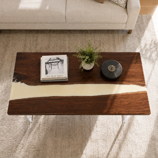 Black Walnut Cream White River Epoxy Wood Slab Table