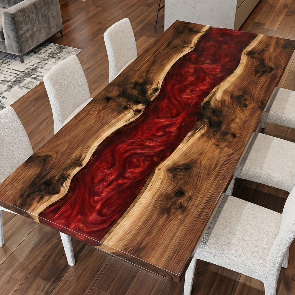 Black Walnut Red River Epoxy Resin Dining Table