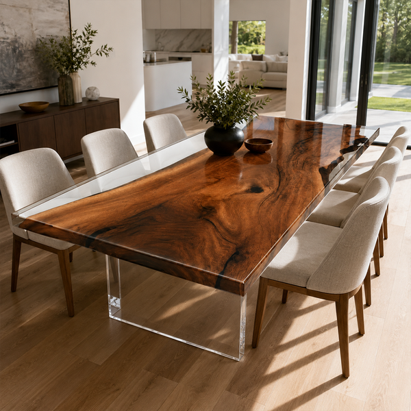 Black Walnut Wood Clear Encapsulated Epoxy Resin Dining Table