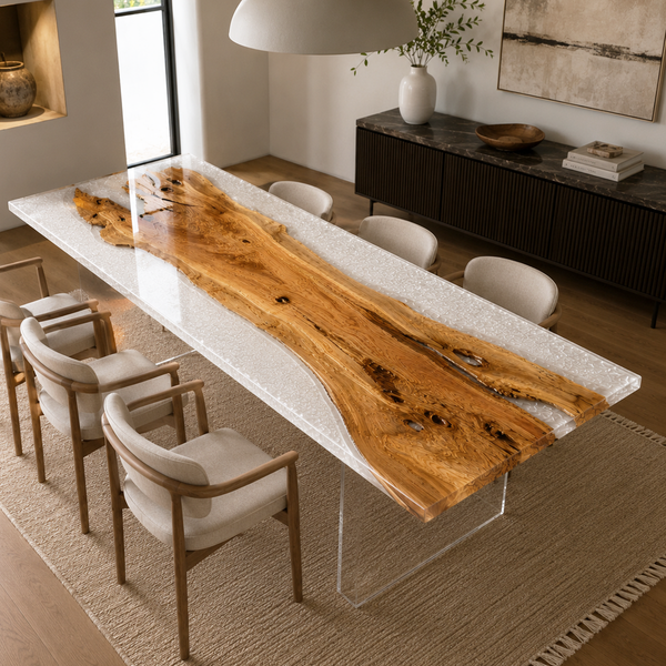 Olive Wood Crystal Epoxy Resin Dining Table