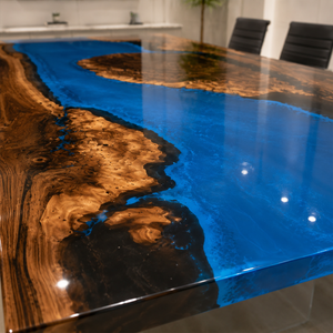 Black Walnut Ocean Blue River Epoxy Resin Conference Table