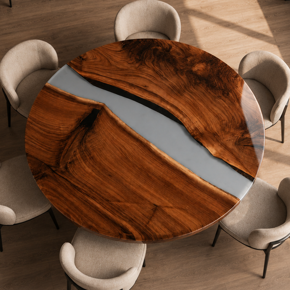 Walnut River Grey Epoxy Resin Round Table