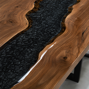 Black Walnut Wood Rectangular Charcoal Inlay Epoxy Resin Dining Table