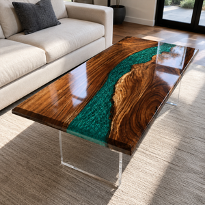 Walnut Swirl Green Epoxy Resin Coffee Table