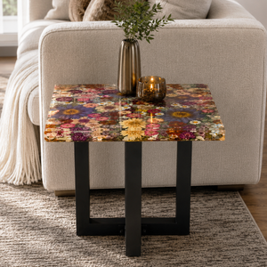 Pure Resin Botanical Meadow Floral Square Side Table