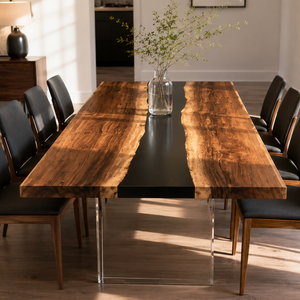 Walnut Black River Transparent Epoxy Resin Dining Table
